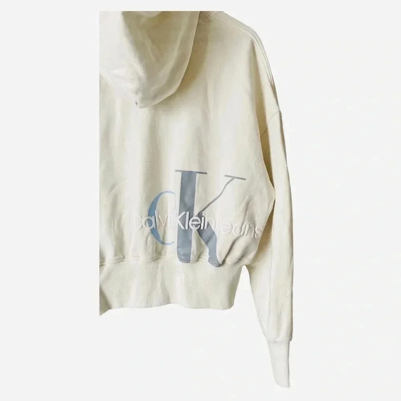CALVIN KLEIN JEANS | Ivory Two Tone Monogram Back Logo Sweatshirt Hoodie Size L - Picture 9 of 12